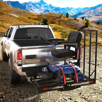 Hitch-Mount Wheelchair Carrier with Loading Ramp and Dual Secure Tie-Down Straps