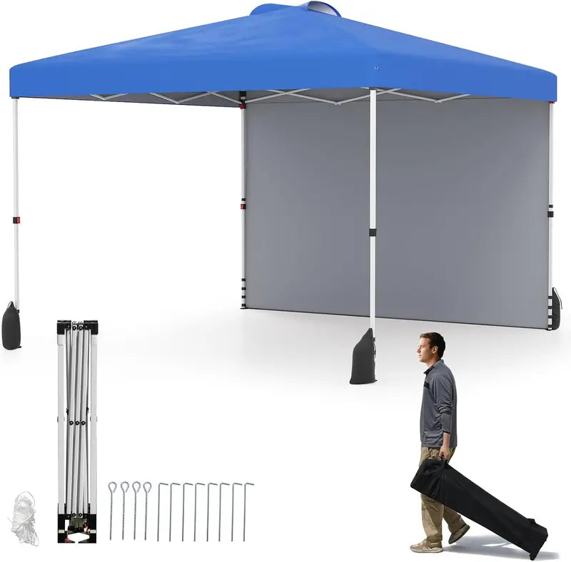 10 x 10 Foot Portable Canopy Tent  Includes One Sidewall & Wheeled Storage Bag