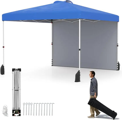 10 x 10 Foot Portable Canopy Tent  Includes One Sidewall & Wheeled Storage Bag