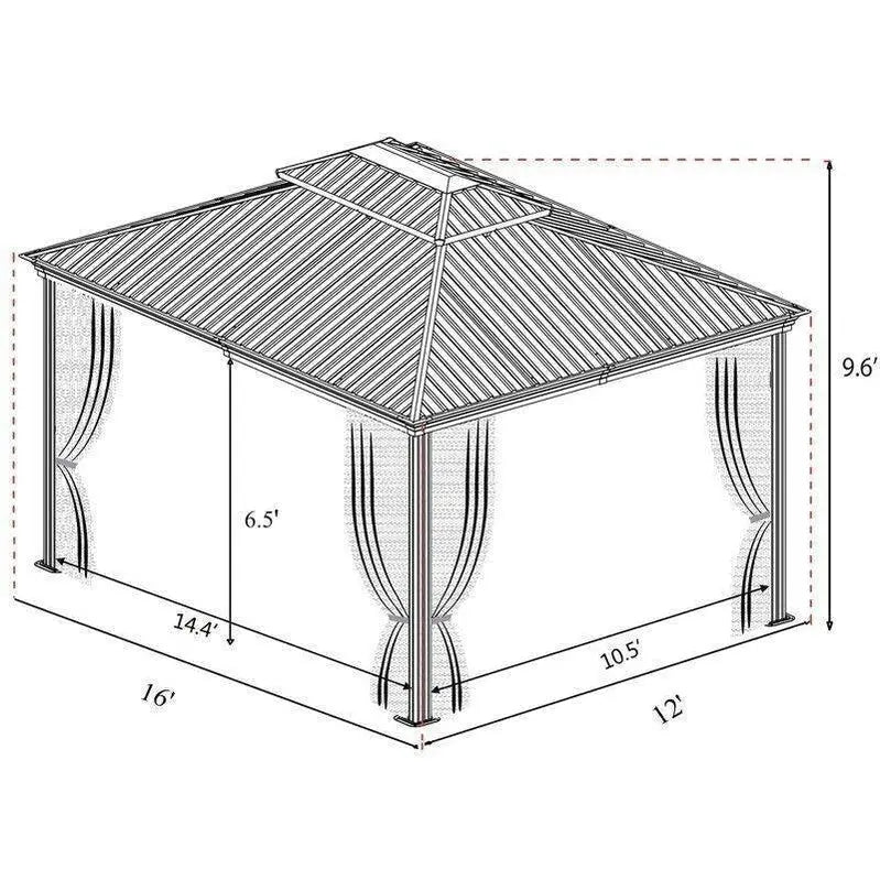 Alexander Aluminum Patio Gazebo  16 ft Wide × 12 ft Deep