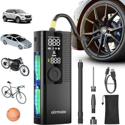 Airmoto Digital Tire Inflator  Portable 12V Air Pump with Precision Gauge, Auto Shut-Off & Bright LED Light