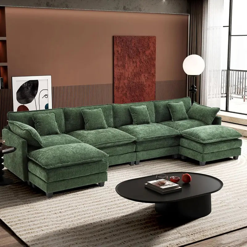 ihanherry 146-Inch Modern U-Shaped Modular Cloud Sofa  Customizable Layout