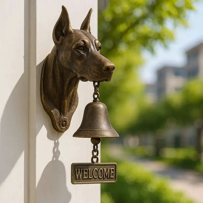 Welcome Bell Shepherd Bronze Wall Chime  Elegant Canine-Themed Entryway Accent