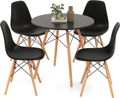 Modern 31.5-Inch Round Dining Set: White Table with Green DSW-Inspired Chairs and Solid Wood Legs—Optimized for Compact Homes and Restaurants
