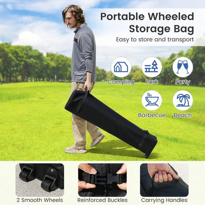 10′ x 10′ Instant-Setup Canopy Tent with Rolling Carry Bag for Easy Transport