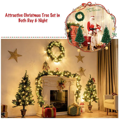 Holiday Garland Set  Pre-Lit 4-Piece Christmas Decor Collection for Mantel or Doorway