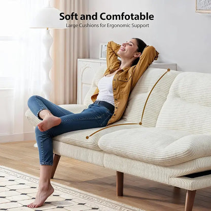Compact Convertible Futon Sofa Bed  66″ Corduroy Reclining Sleeper for Small Apartments or Studios