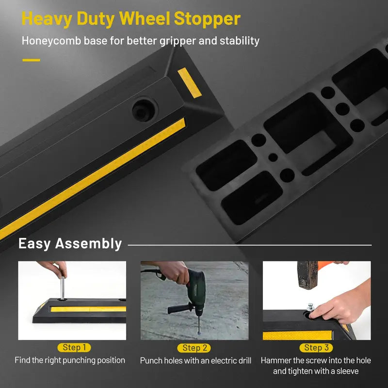 Dual Rubber Parking Blocks with Reflective Stripes  21.5-Inch Bumpers for Vehicle Guidance