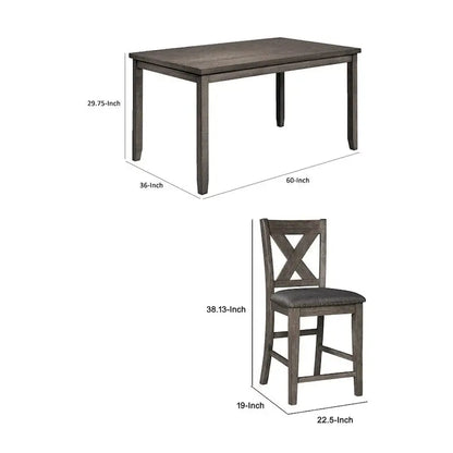 7-Piece Dining Set with Lattice-Back Chairs  Dark Gray Wood Frame & Polyester Upholstery