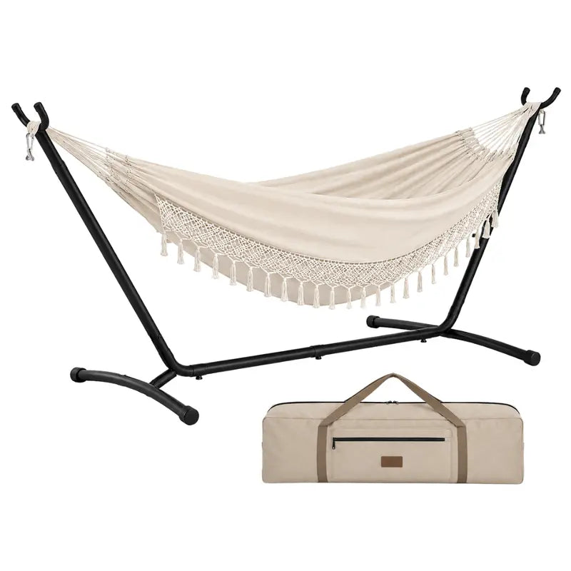 Double Camping Hammock with 450 lb Capacity Steel Stand and Travel Bag
