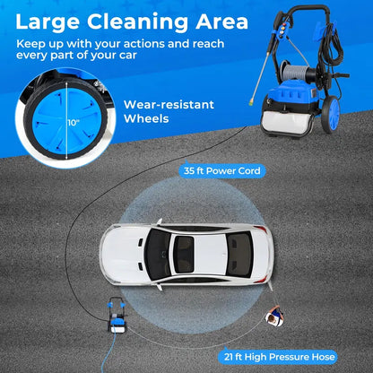 2300 PSI Electric Pressure Washer  1.8 GPM Heavy-Duty Cleaner with 5 Quick-Connect Nozzles and Wheels