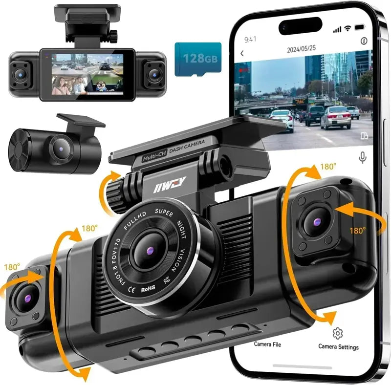 Channel 360° Surround View Dash Cam  1080P Front/Rear + Interior Left/Right Camera System