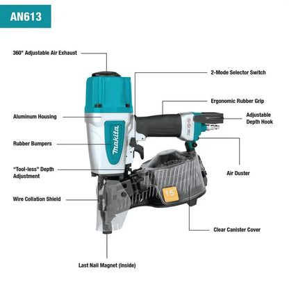 Makita 2-1/2 in. Pneumatic 15° Siding Coil Nailer AN613