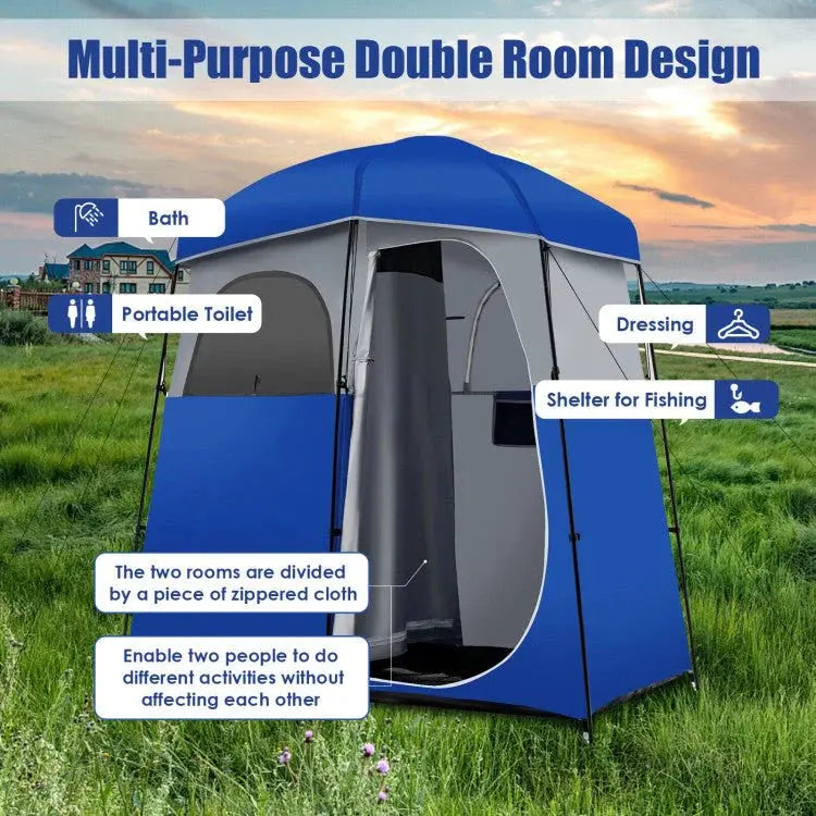 Heavy-Duty Double-Room Camping Shower & Toilet Tent with Integrated Storage Bag