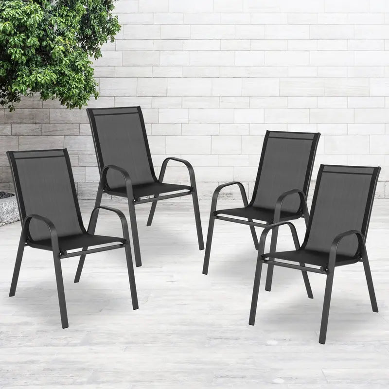 Brazos Series Outdoor Stackable Chairs  Set of 4, Sleek Black Design
