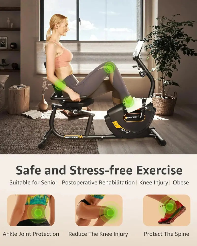 JEEKEE Recumbent Magnetic Exercise Bike  Low-Impact Indoor Cycling for Seniors & Adults