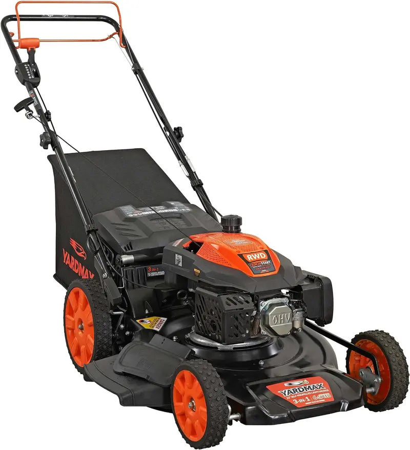YARDMAX 22″ Gas-Powered Self-Propelled Mower — 201cc Engine, 6-Speed CVT, 3-in-1 Functionality