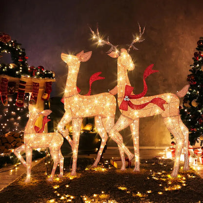 Three-Piece Large Lighted Reindeer Set — Outdoor Holiday Display with 440 Total LED Lights