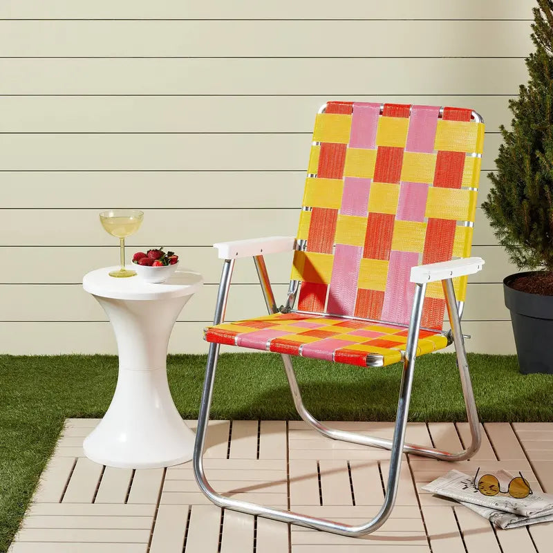 Classic Sunset Lawn Chair  Foldable Aluminum Outdoor Seating with Comfortable Backrest