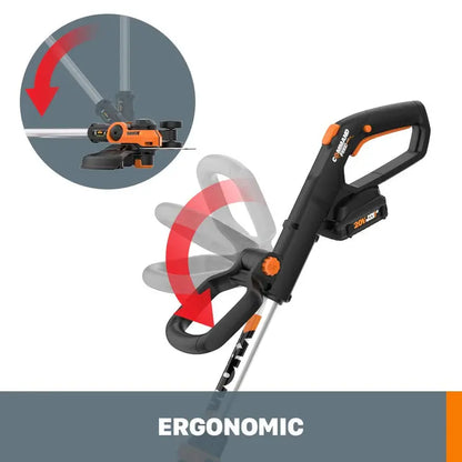 WORX WG163 20V Cordless Trimmer & Edger, 12″ Cutting Diameter, 2-in-1 with 2 Batteries, Adjustable Head & Wheels