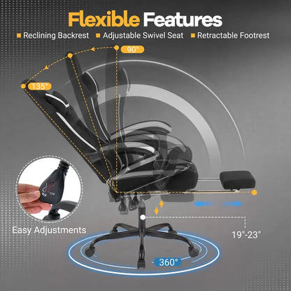 Ergonomic Gaming Chair Featuring Footrest, Linkage Armrests, and Lumbar Support