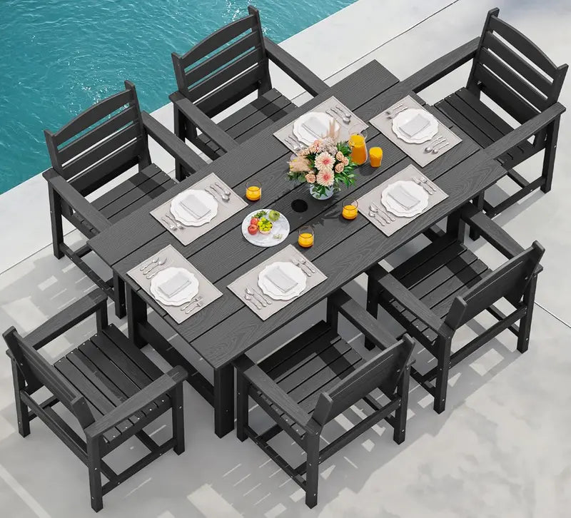 SERWALL HDPE 7-Piece Outdoor Dining Set ¡ª All-Weather Aluminum Frame Dining Table and Chair Collection