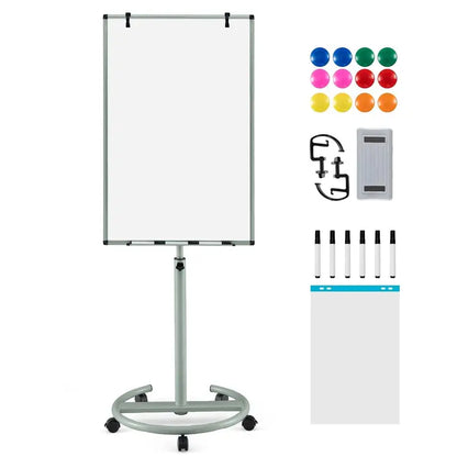 Height-Adjustable Mobile Dry Erase Board  40″ x 26″ on Stable Round Wheeled Stand