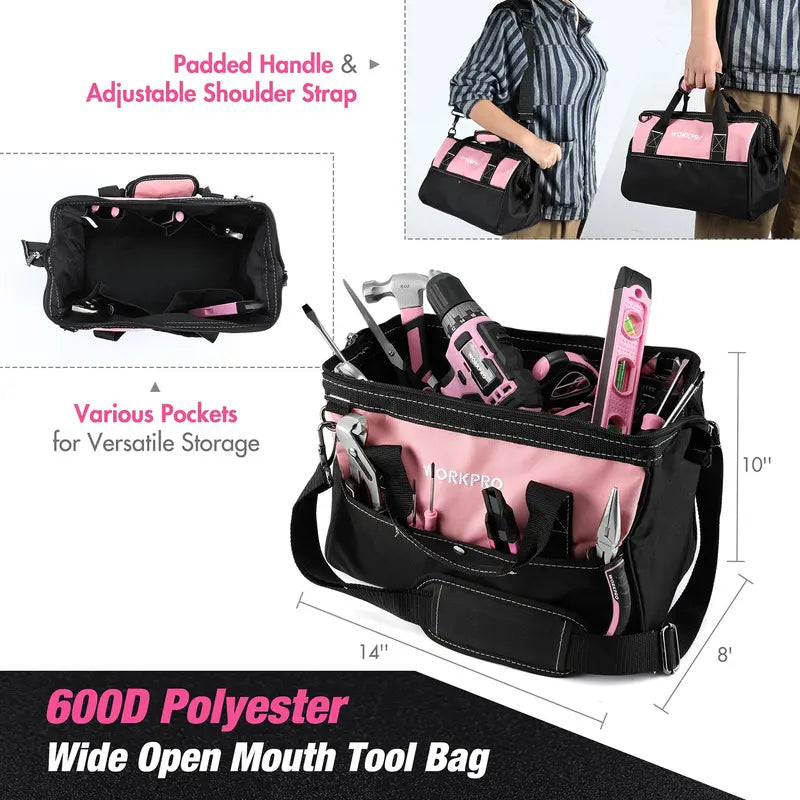 WORKPRO 157-Piece Household Tool Kit with 20V Cordless Drill Driver  Pink Ribbon Edition