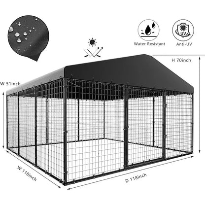 Heavy-Duty Outdoor Dog Kennel  118″ x 118″ x 70″ with Waterproof Roof and Secure Enclosure