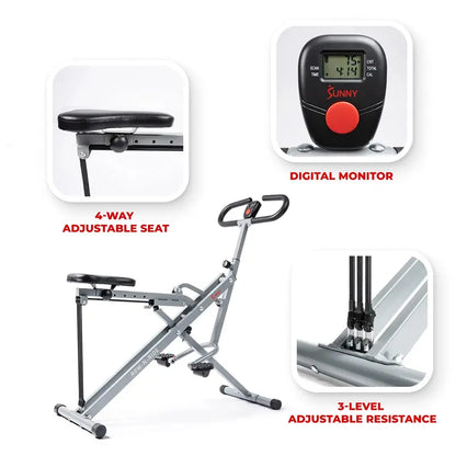 Sunny Health & Fitness Row-N-Ride Squat Assist Trainer with LCD Monitor & Adjustable Tension for Full-Body Workout