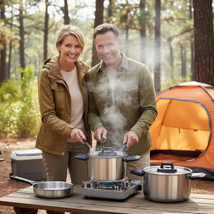 6-Piece Nesting Stainless Steel Camping Cookware with Detachable Handles
