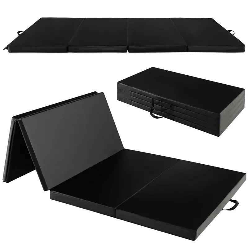 8′ x 4′ Folding Gymnastics Mat  2-Inch Thick Tumbling Pad with Carry Handles and Hook-and-Loop Closure