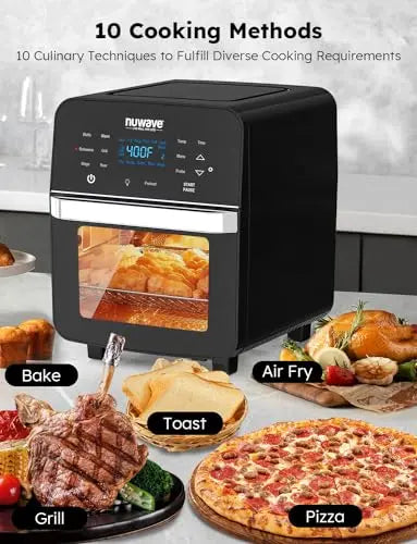 Nuwave Brio 15.5-Quart Air Fryer Oven — Family-Sized, 1800W, Rotisserie, Grill Plate, and Smart Thermometer