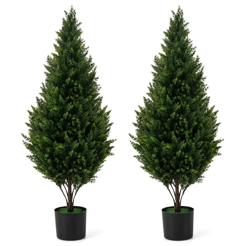 Set of Two 4-Foot Artificial Cedar Topiaries ¡ª Weather-Resistant Outdoor Potted Shrubs