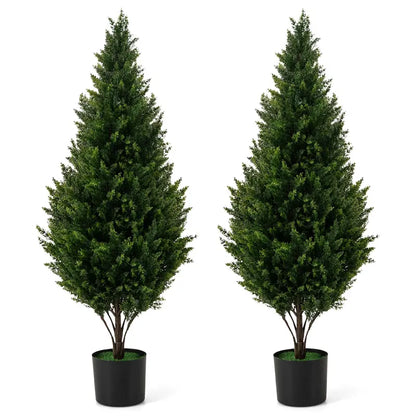 Set of Two 4-Foot Artificial Cedar Topiaries ¡ª Weather-Resistant Outdoor Potted Shrubs
