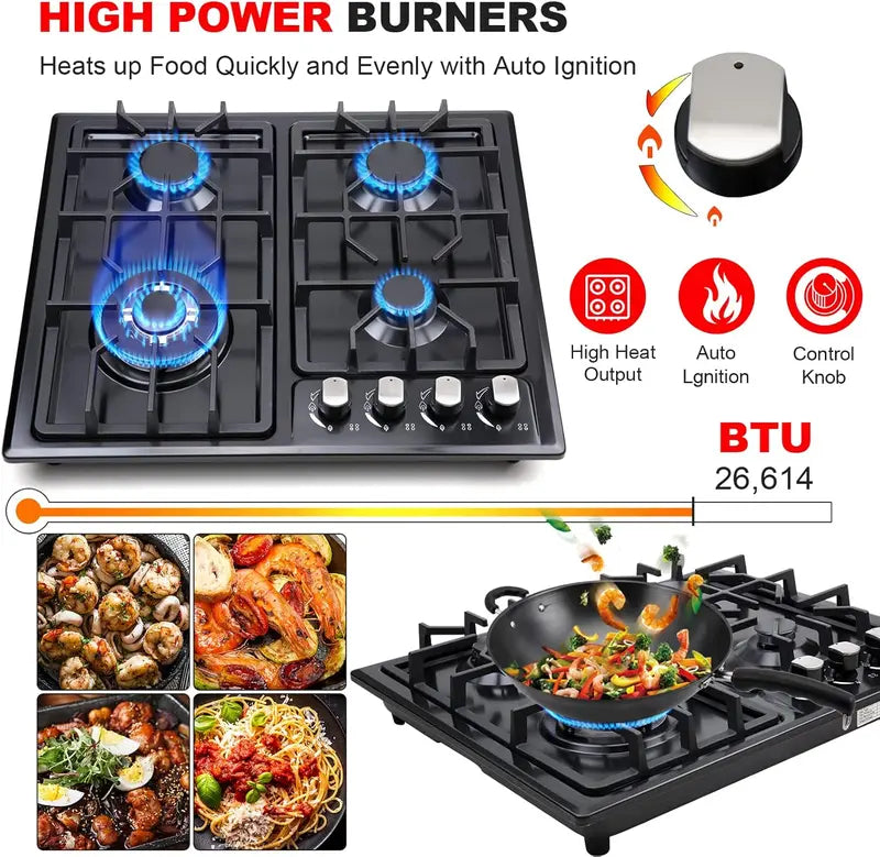 FORIMO 22-Inch Built-In Gas Cooktop  Stainless Steel 4-Burner Stovetop for Seamless Kitchen Integration