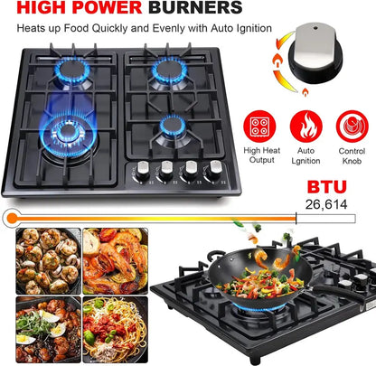 FORIMO 22-Inch Built-In Gas Cooktop  Stainless Steel 4-Burner Stovetop for Seamless Kitchen Integration