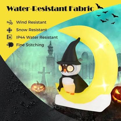 5.1 ft Pre-Lit Halloween Inflatable  Owl on the Moon Decor with Witch Hat & Integrated LED Lights