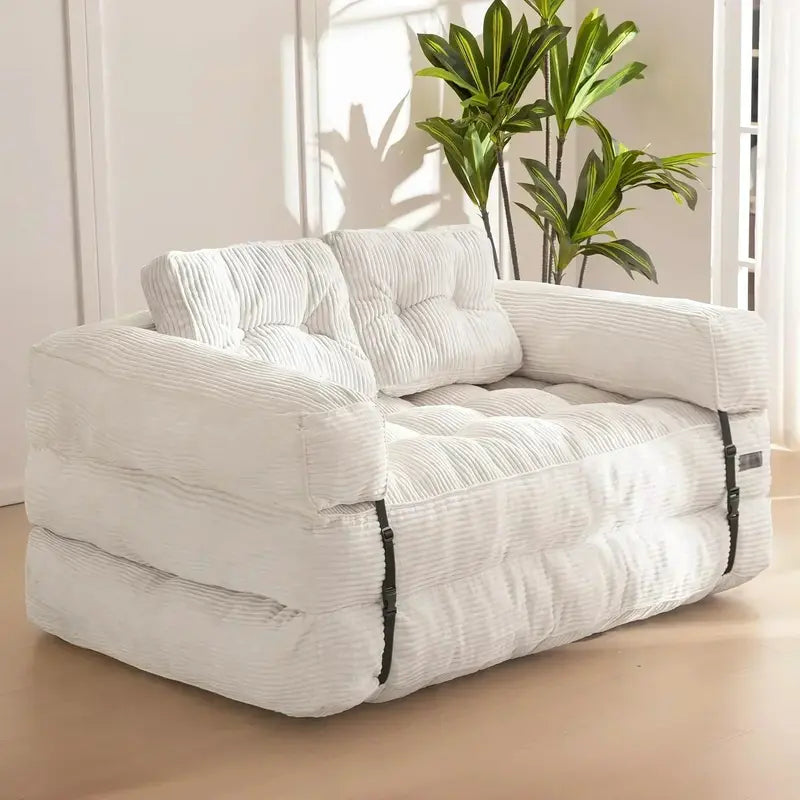 L-Shaped Folding Sofa Bed  Convertible Living Room Lounger with Armrests & Pillows