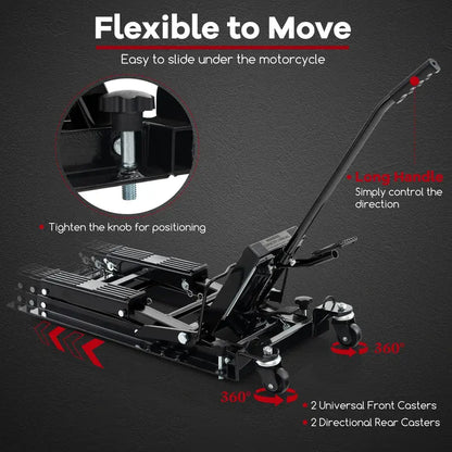 Heavy-Duty Hydraulic Motorcycle Lift  1500 LB Capacity with Footplates & Extended Handle