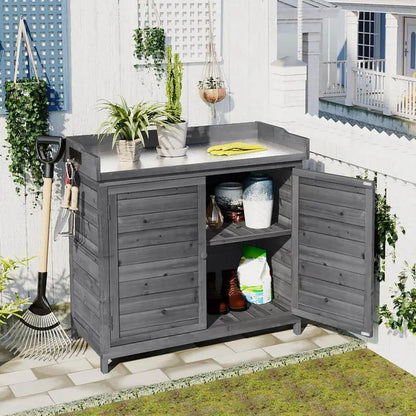 cenadinz Outdoor 39 in. Potting Bench Table, Rustic Garden Wood Workstation Storage Cabinet Garden Shed H-WF285324AAE