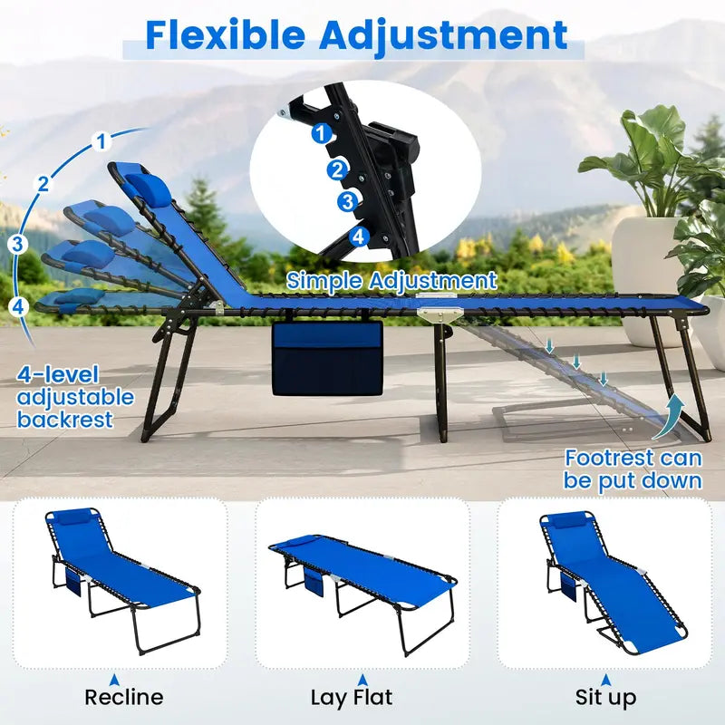 Extra-Large Outdoor Tanning Lounge Chair  5-Position Adjustable Folding Chaise