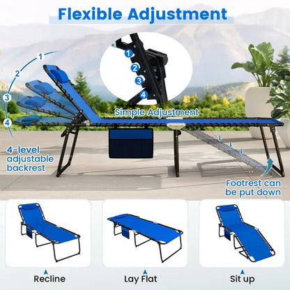 Extra-Large Outdoor Tanning Lounge Chair  5-Position Adjustable Folding Chaise