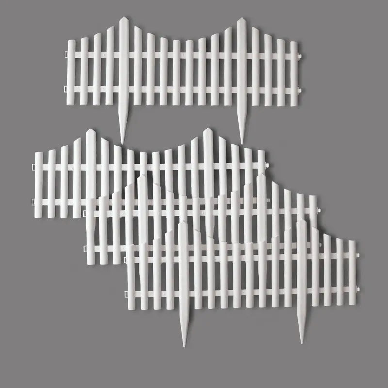 Collections Etc Flexible White Picket Fence Border for Garden, Landscape Edging, Pathways  4 Piece Set, White