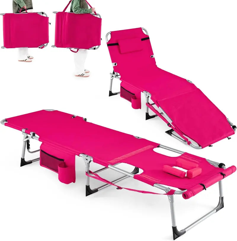 Adjustable Tanning Chair with Face Arm Holes, Four-Position Recline & Comfort Head Pillow