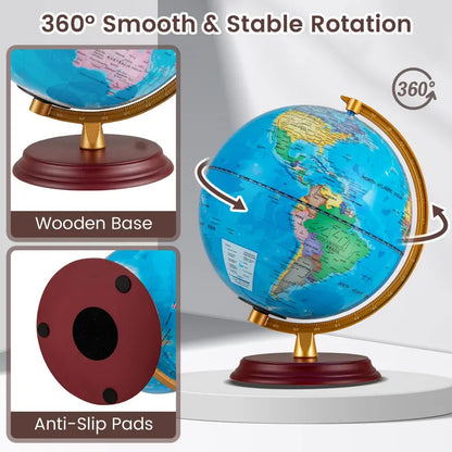 8-Inch Nightlight Globe Lamp  HD Map Illuminated Desk Light with Wooden Base