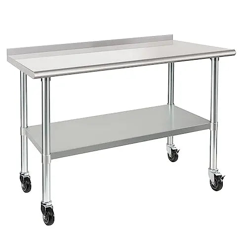 HARDURA Stainless Steel Table 24 x 48 Inches with Wheels Casters NSF