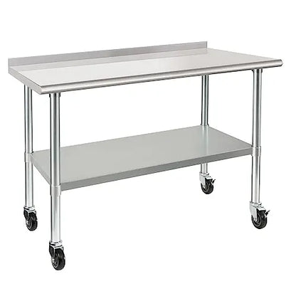 HARDURA Stainless Steel Table 24 x 48 Inches with Wheels Casters NSF