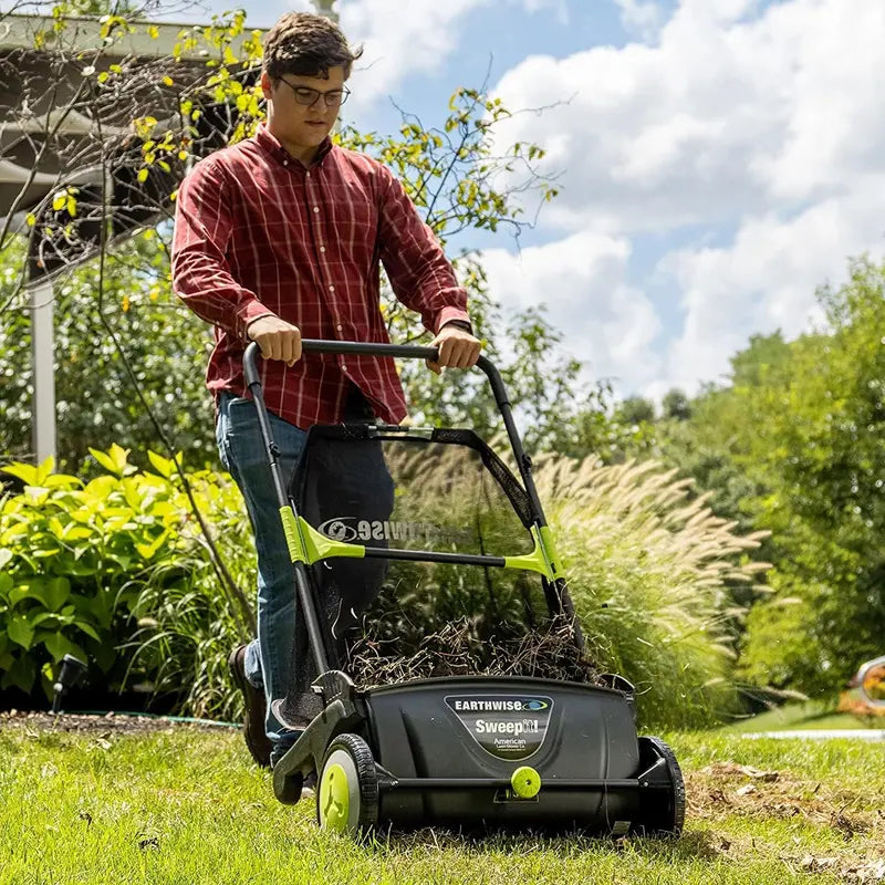 21-Inch Manual Push Lawn Sweeper  Durable Grass & Leaf Collector for Small to Medium Yards
