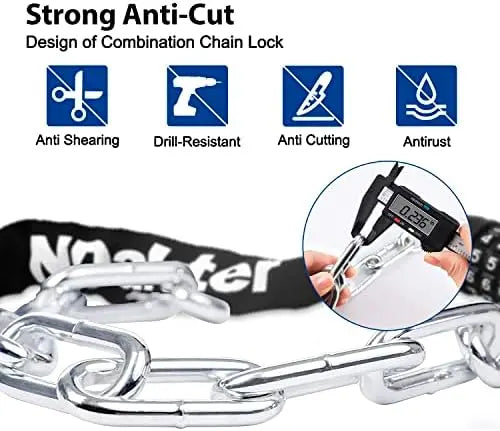 NDakter 5-Digit Combination Heavy Duty Bike Chain Lock  3.2/4.27 Feet Long, Resettable Anti-Theft Security Lock for Bikes, Scooters, Motorcycles, Doors, Gates, Fences
